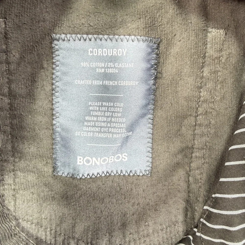 Bonobos Corduroy Pants Men's 30x30 Green Straight Stretch‎ Outdoor Casual Chino